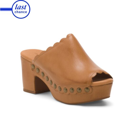 CHOCOLAT BLU Tan Leather Gold Heeled Mules - Picture 1 of 2